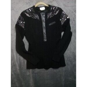 Vintage Joseph Ho Studio Beaded Black Lambswool Sweater Size Small  Stretchable
